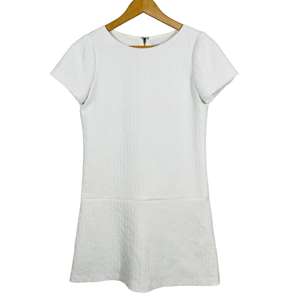 Alice + Olivia Cap Sleeve Mod Dress White Mini Scoop Neck Zip Back- 2